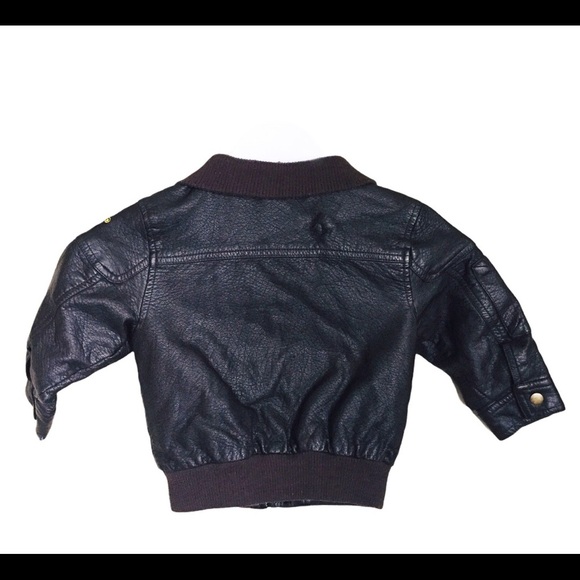 GEORGE Aviator Vegan/Faux Leather Jacket With Zipper Front & Pocket Brown Boy 2Y - Picture 8 of 9